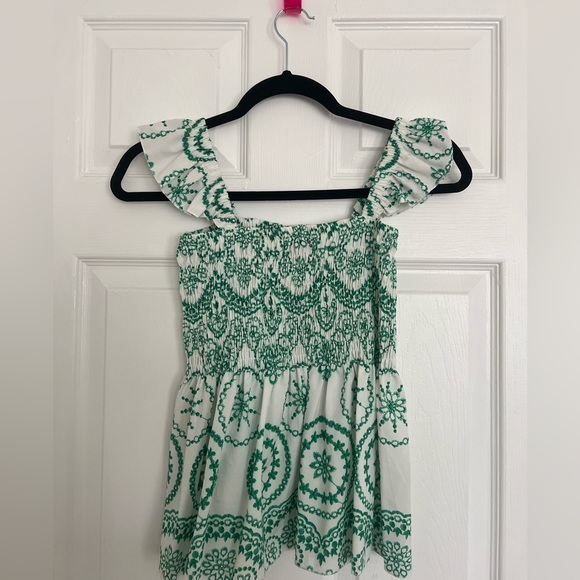 White & Green Embroidered Ruffle Tank - Picture 3 of 3